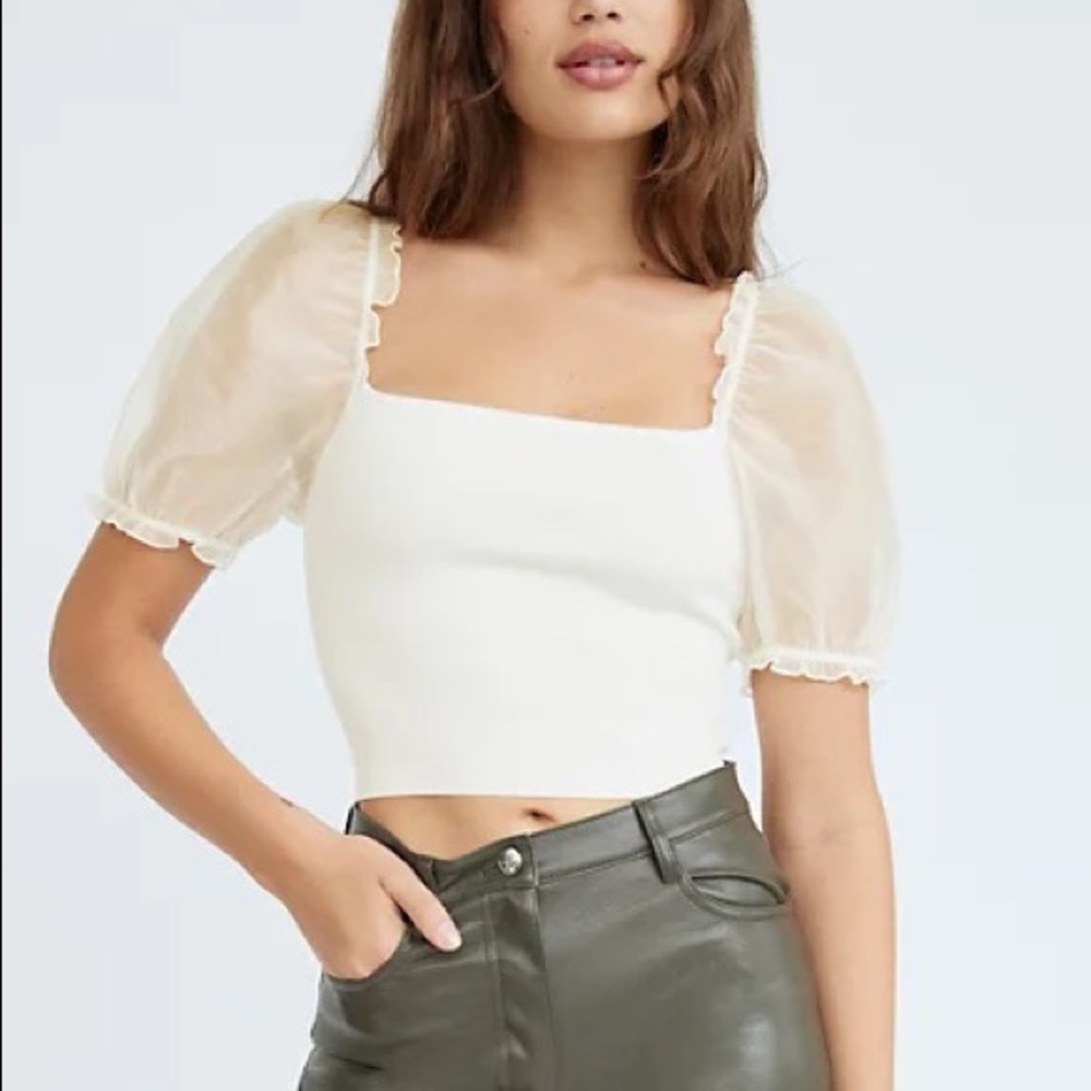 Aritzia Wilfred Sheer Sleeve Top White